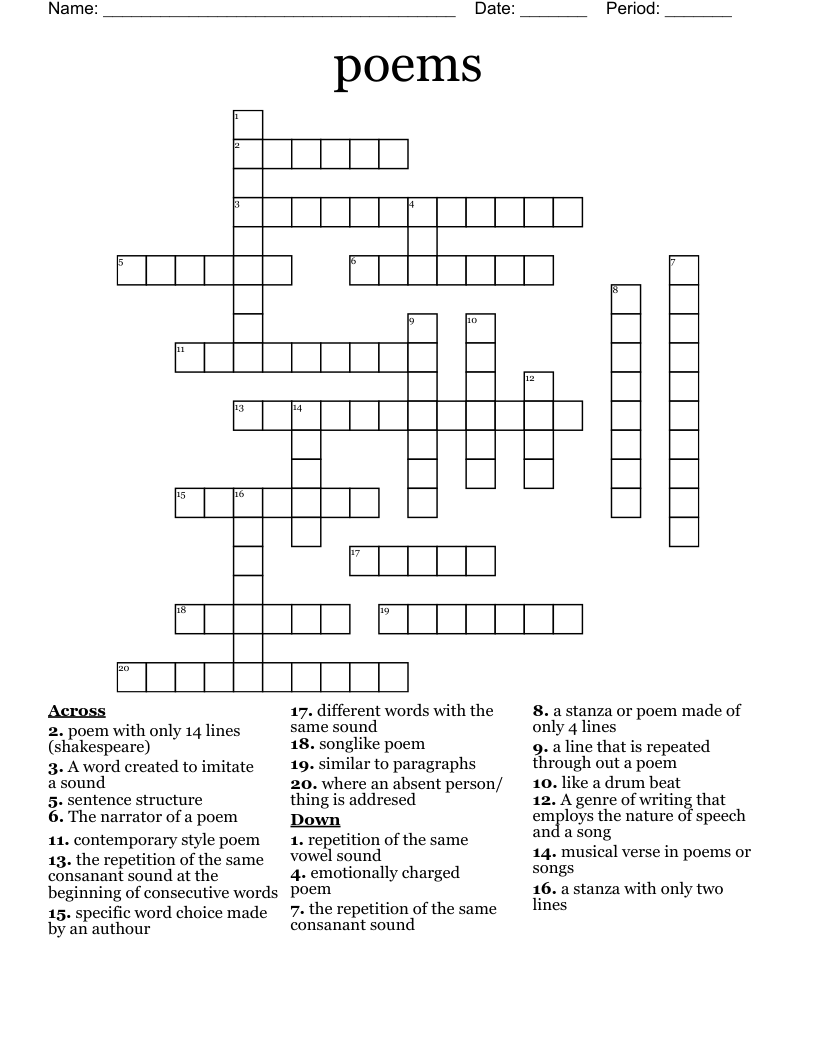Poems Crossword WordMint
