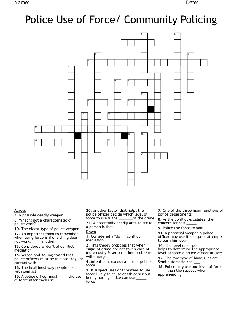 Police Use Of Force Community Policing Crossword WordMint