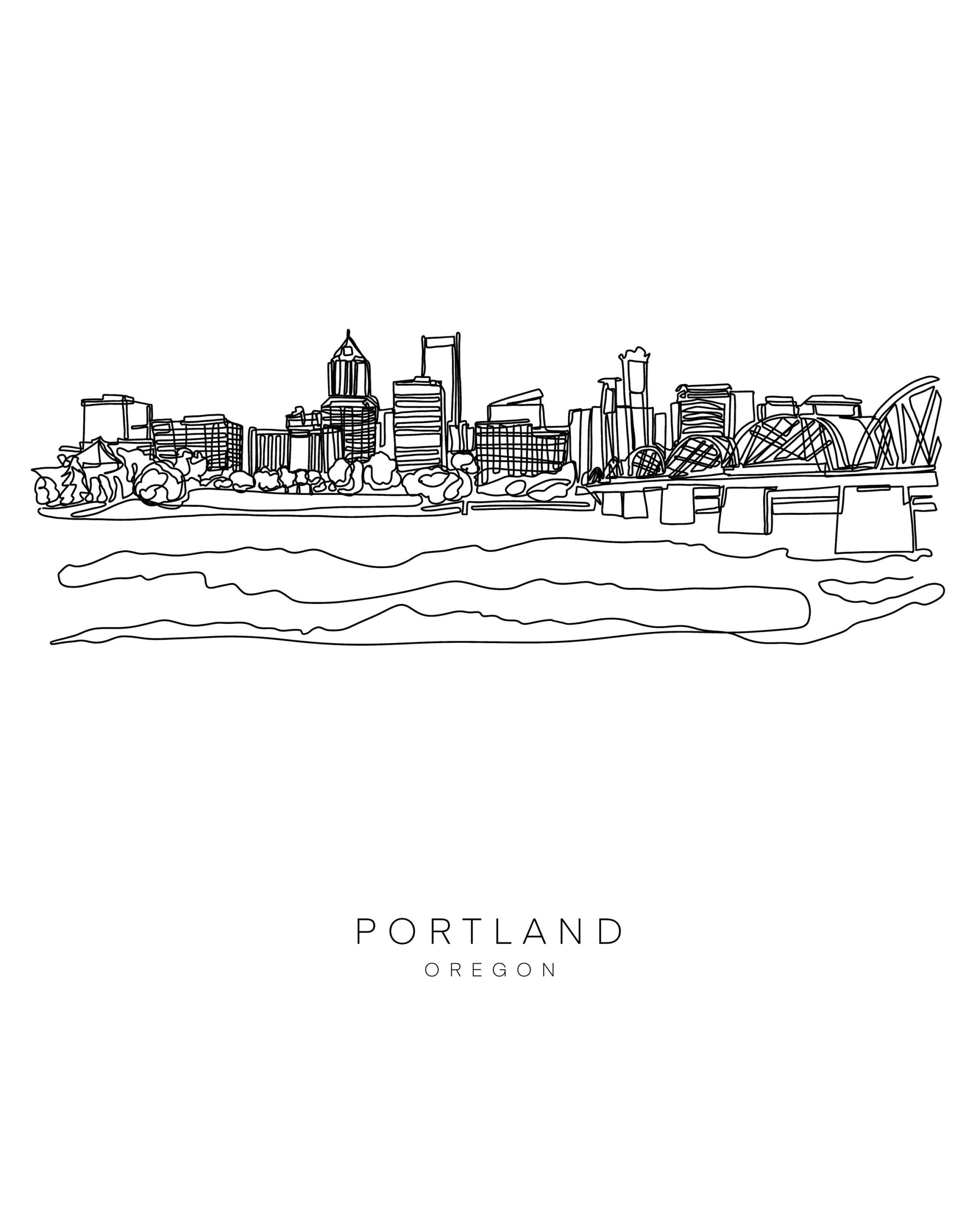PORTLAND VERSION 2 Skyline 8x10 Single Line Art Print Black And White Unframed Etsy