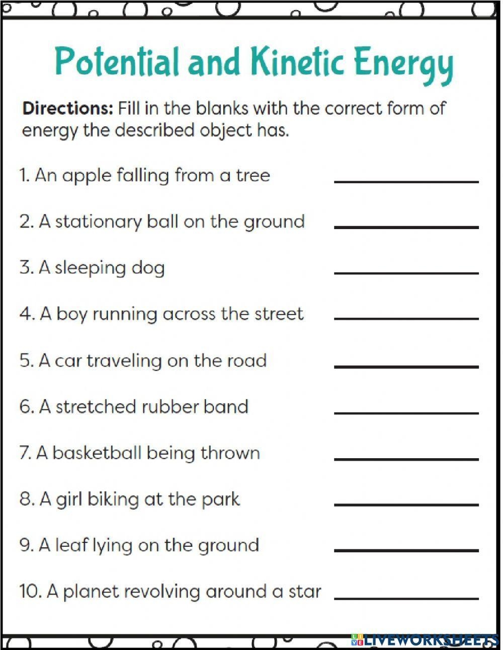 Potential And Kinetic Energy Exercise Worksheets Library