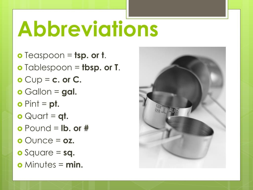 abbreviation for tablespoon and teaspoon