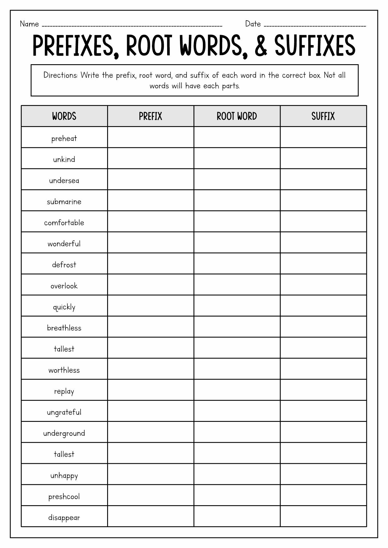 prefix and suffix worksheets