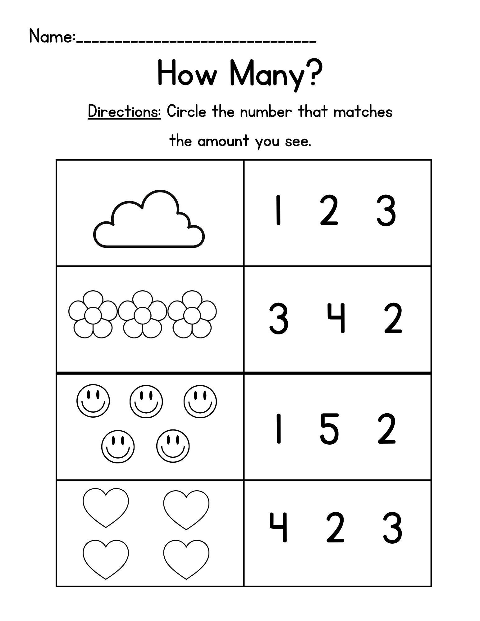 pre k number worksheets