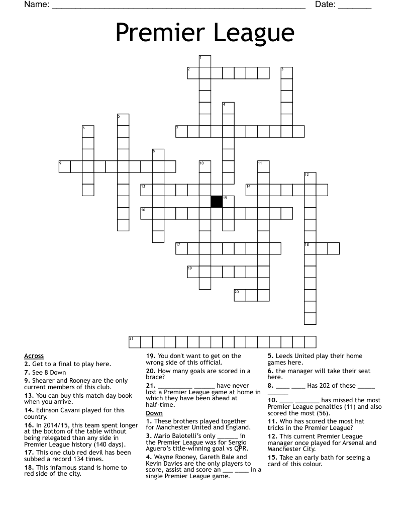 Premier League Crossword WordMint
