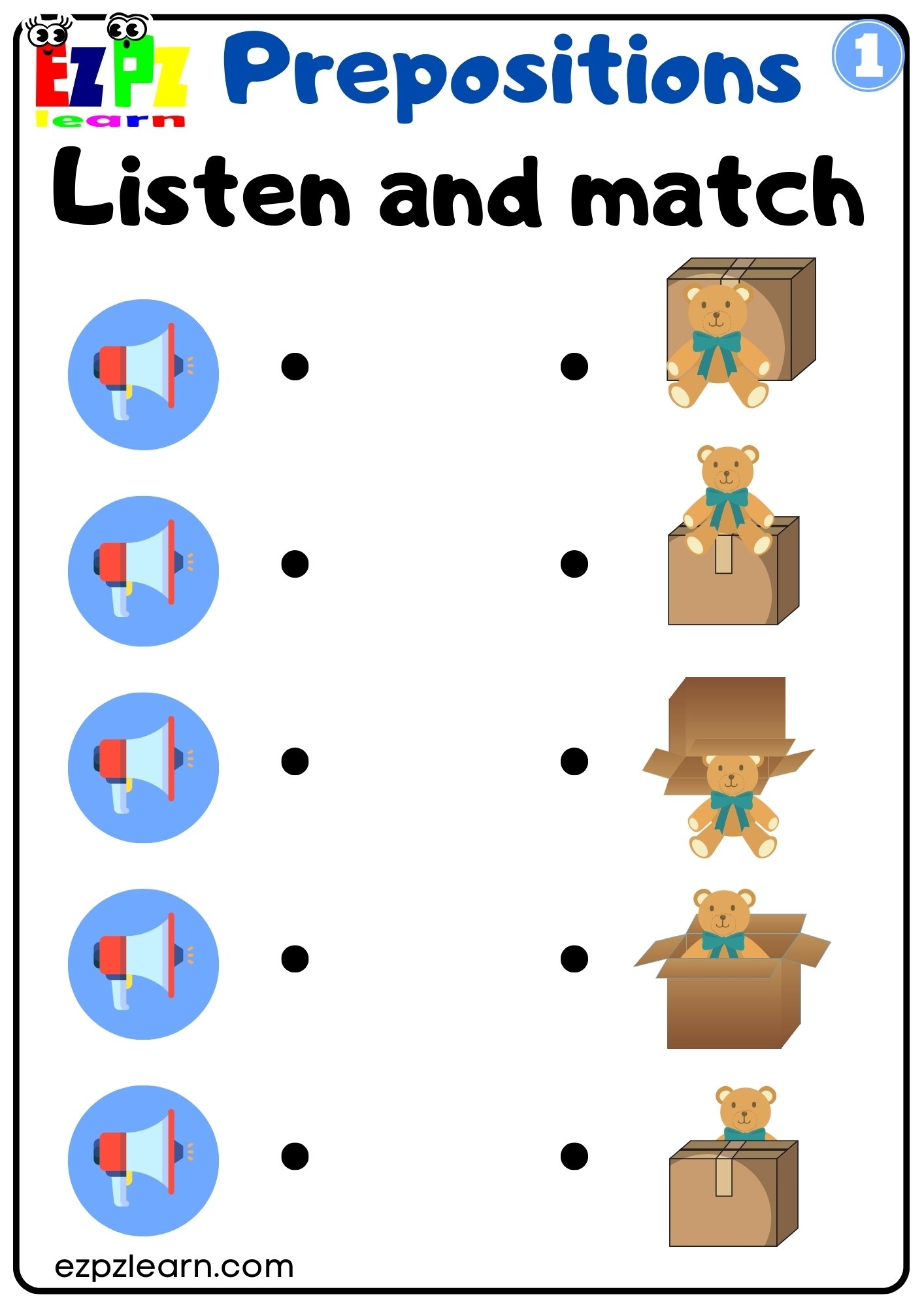 Prepositions Of Place Vocabulary Interactive Worksheet Listen And Match The Correct Images Activity For Kindergarten K5 And ESL Students G1 Ezpzlearn