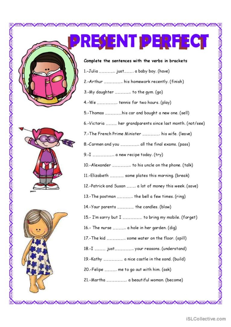 Present Perfect Tenses Worksheets Present Perfect Tenses Worksheets
