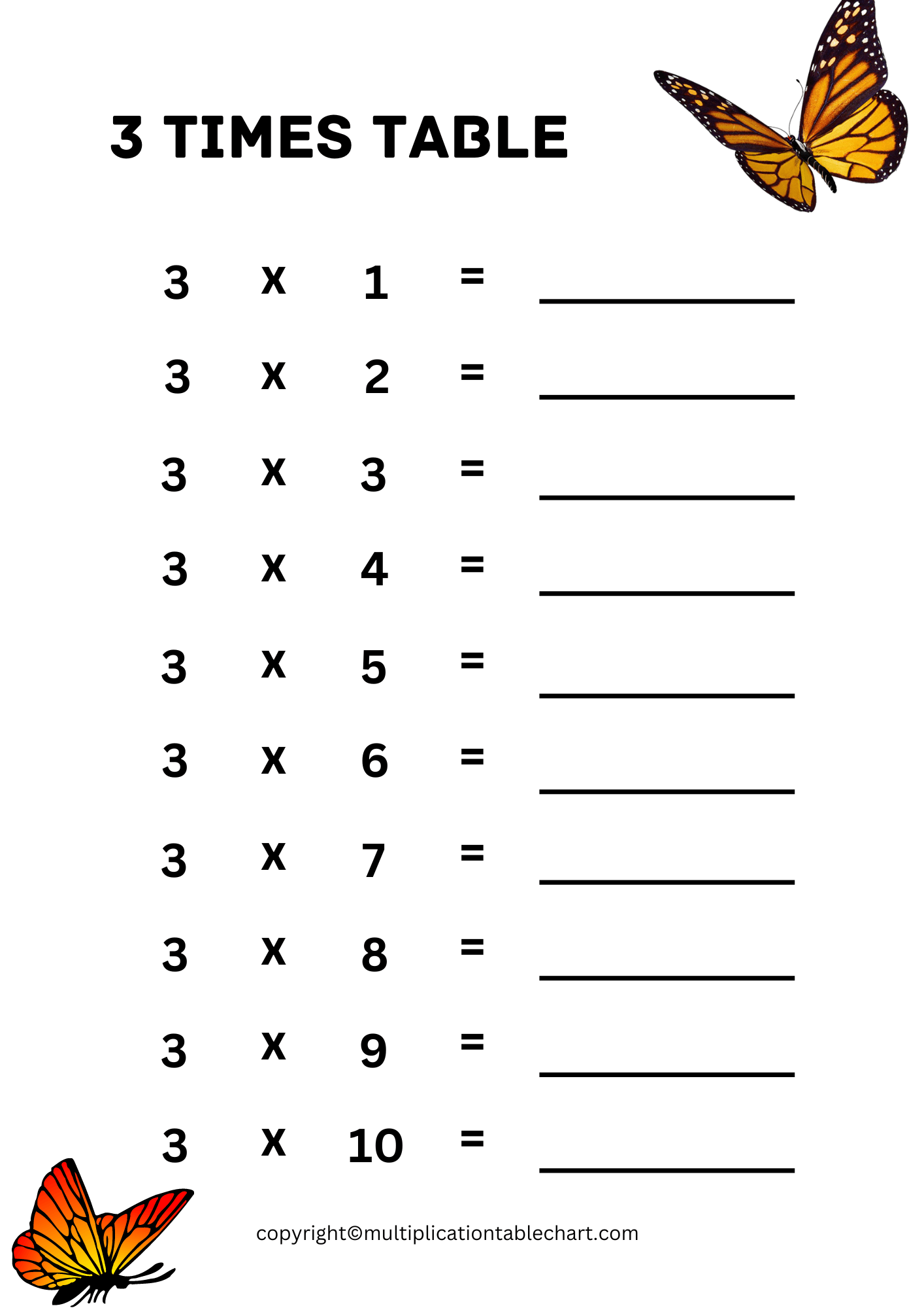 Printable 3 Multiplication Table Worksheet Multiplication Table