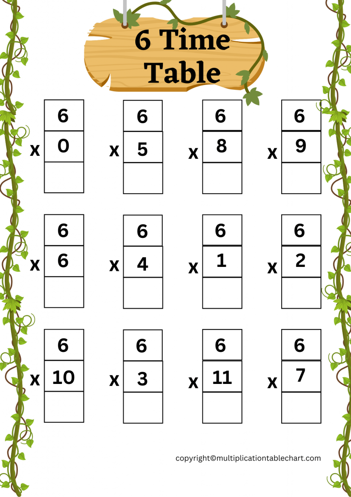 Printable 6 Multiplication Table Worksheet Multiplication Table