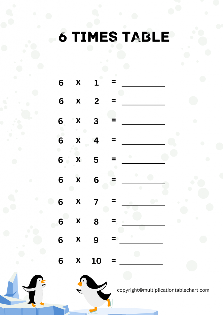 Printable 6 Multiplication Table Worksheet Multiplication Table
