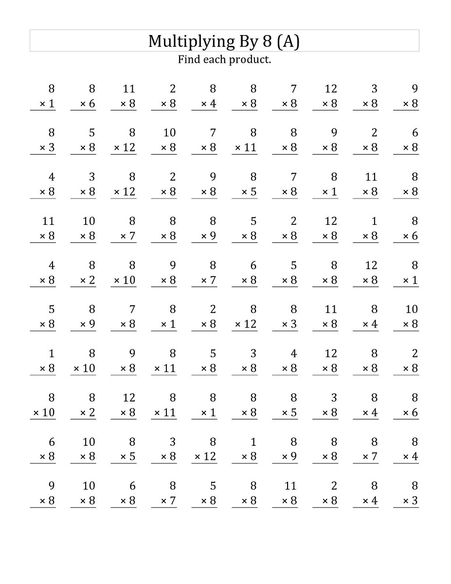 multiplication 8 worksheet printable multiplication 8 worksheet printable