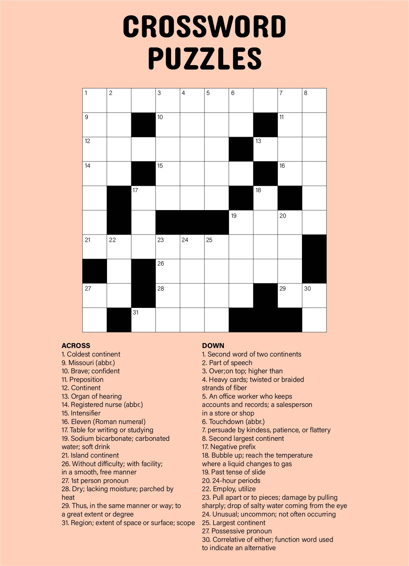 easy free printable crossword puzzles