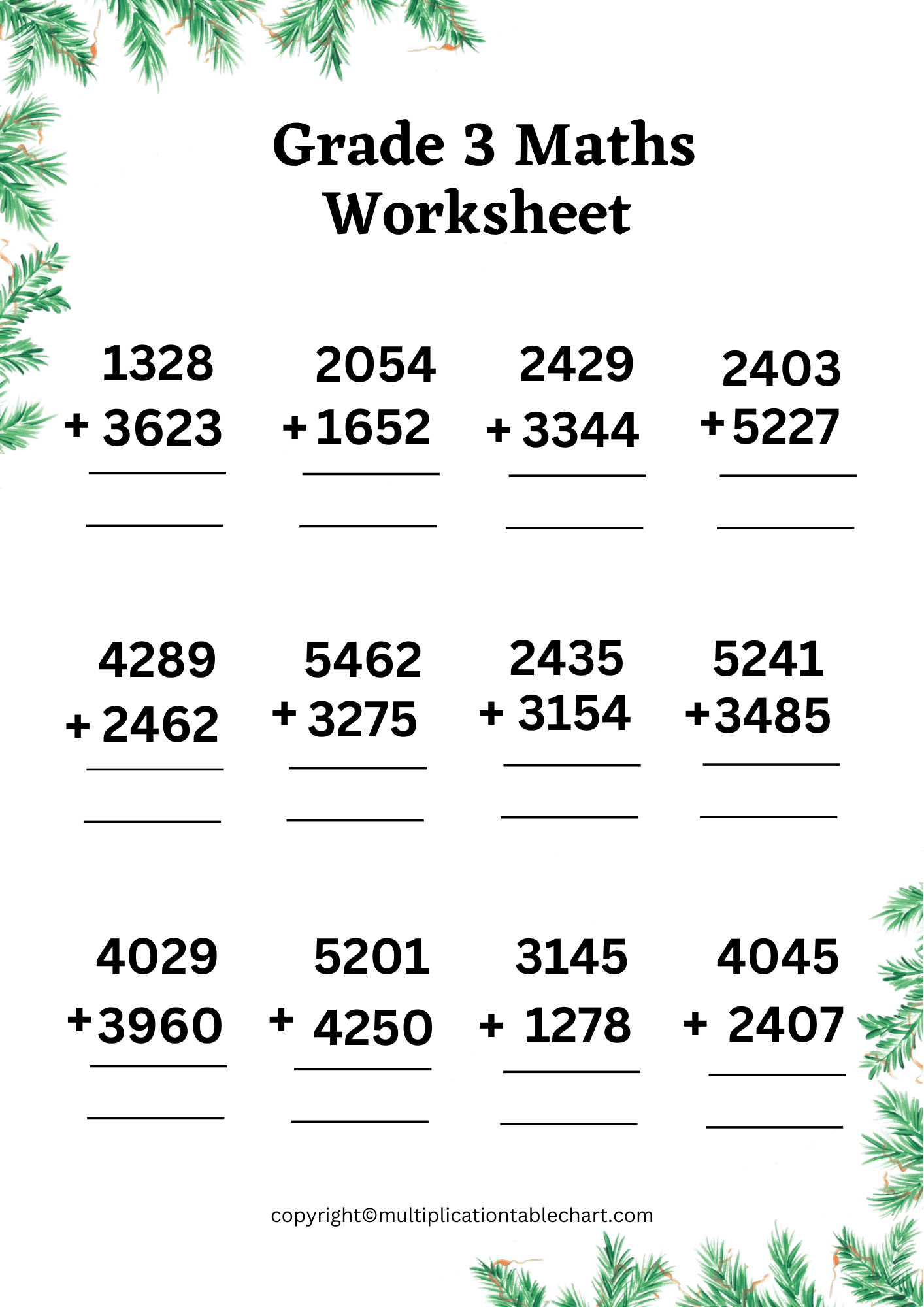 Printable Grade 3 Maths Worksheets PDF Multiplication Table