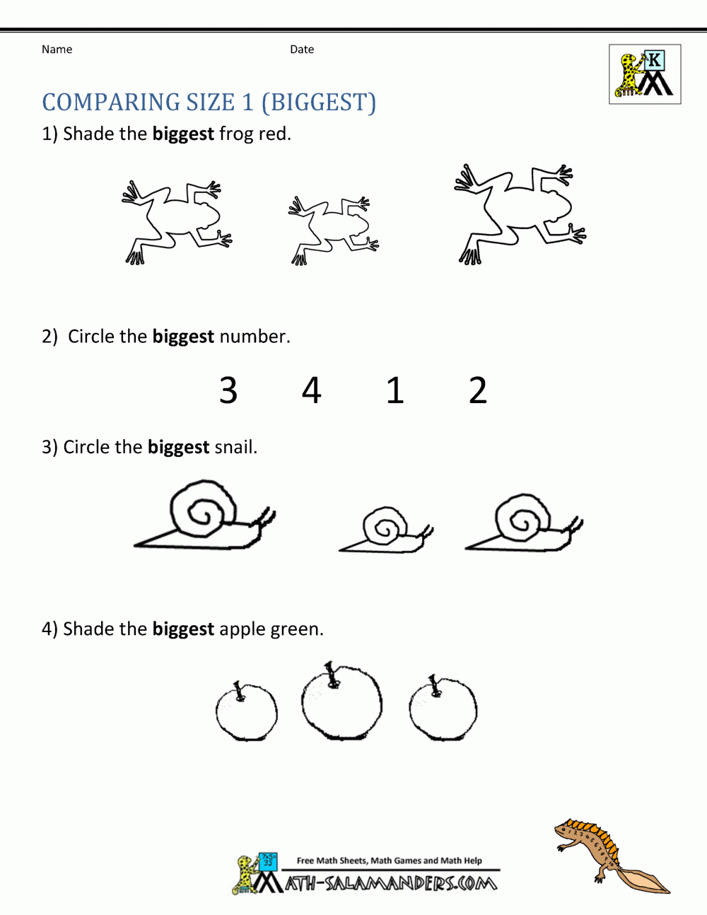 Printable Kindergarten Math Worksheets Comparing Numbers And Size Printable Kindergarten Math Worksheets Comparing Numbers And Size