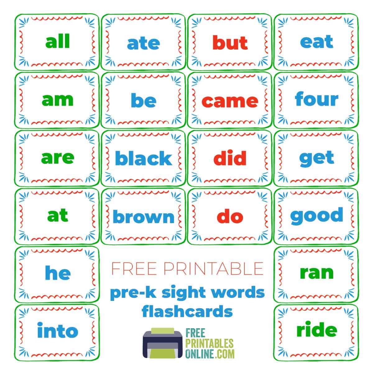 printable sight words for kindergarten printable sight words for kindergarten
