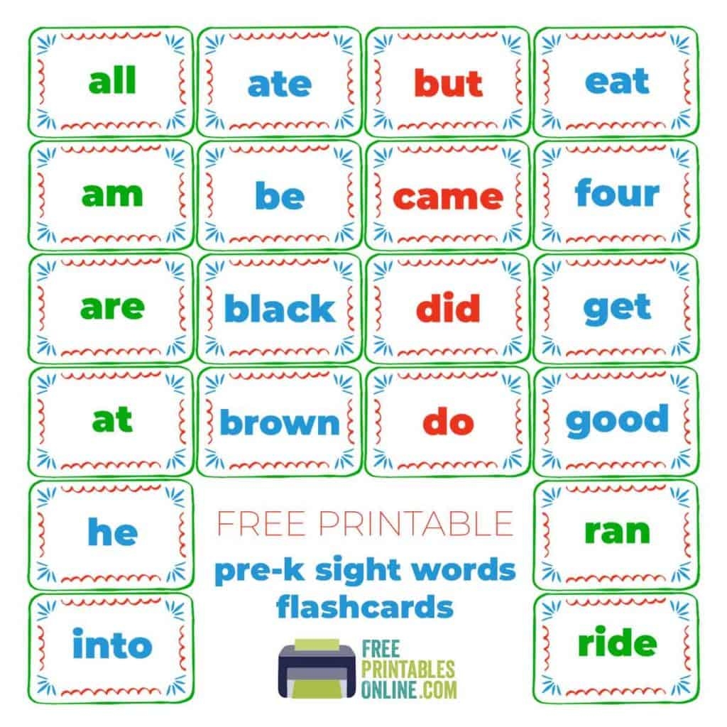 print sight words for kindergarten