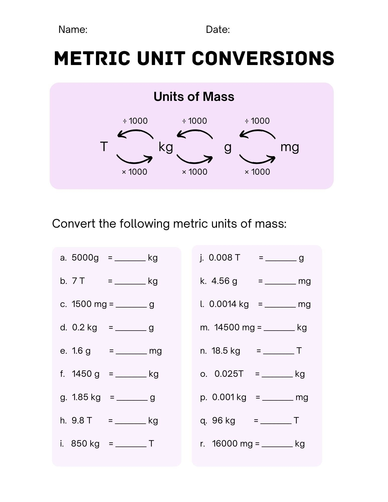 metric conversion practice worksheet