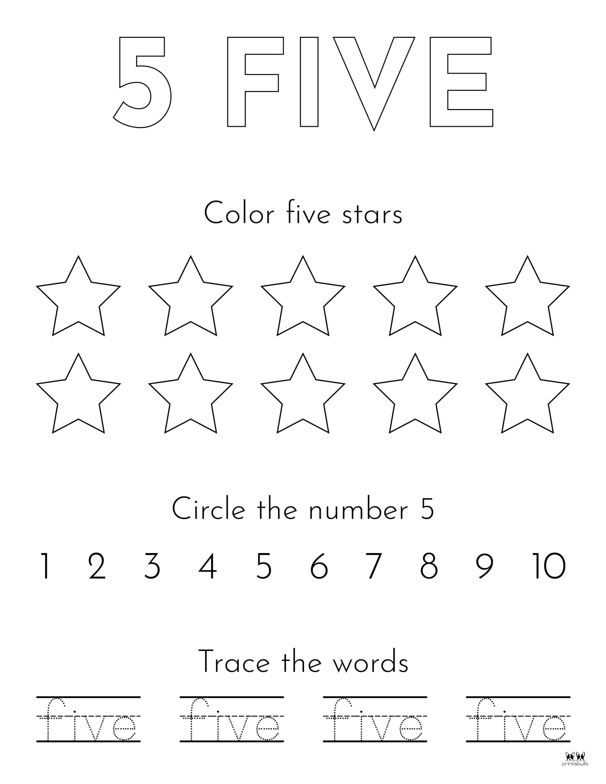 Printable Number 5 Worksheets