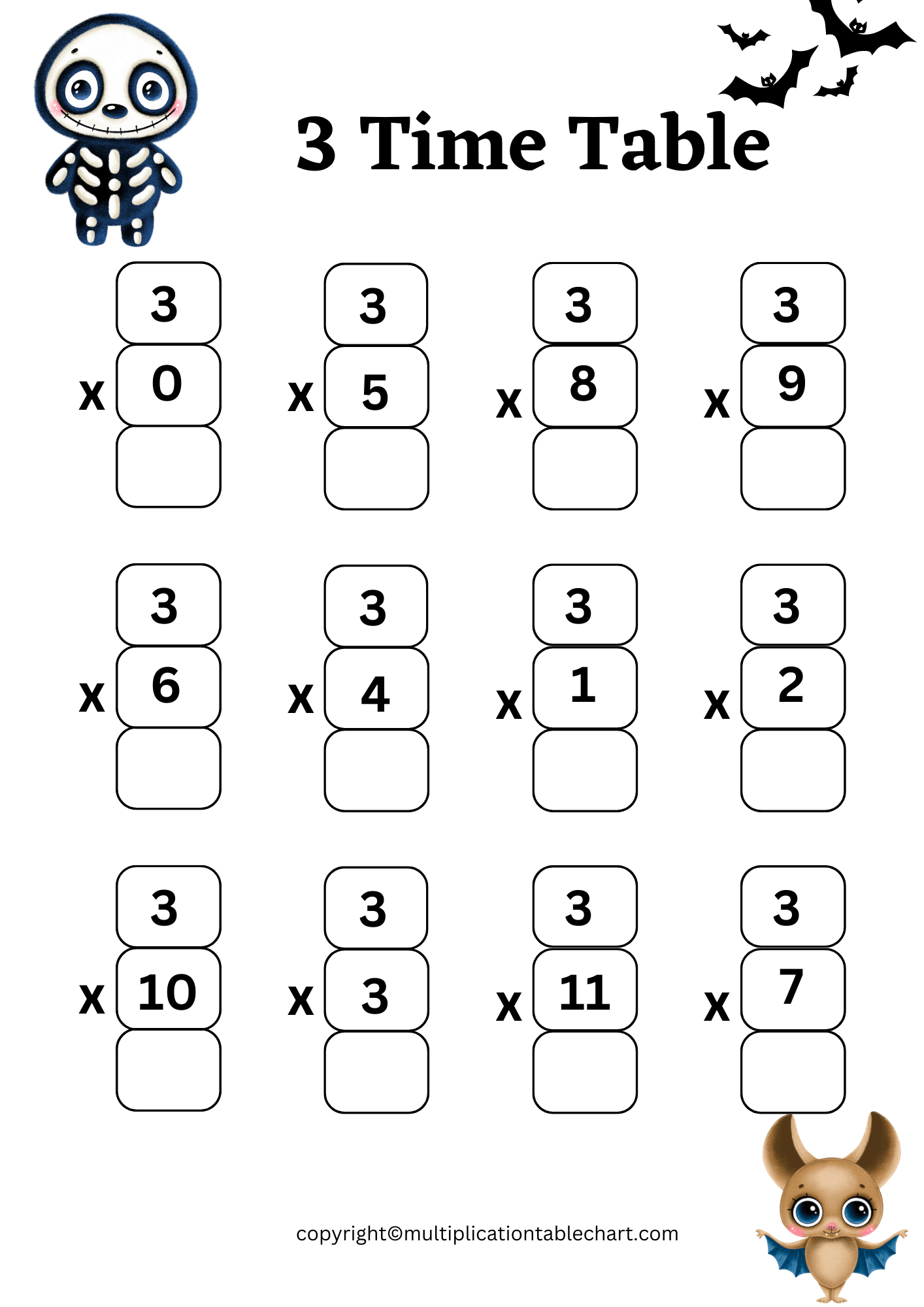 3 times table worksheet printable