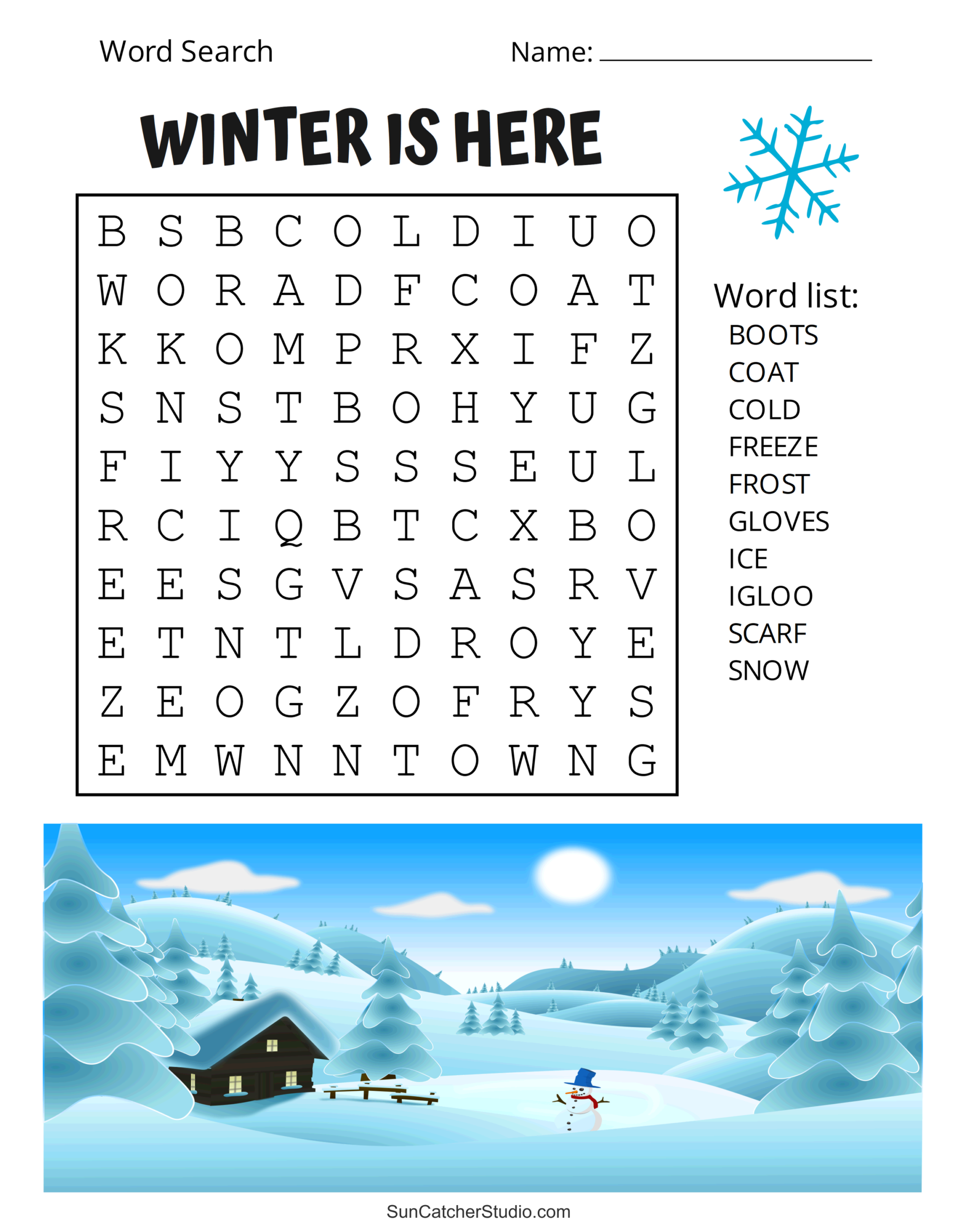 winter word puzzles printable