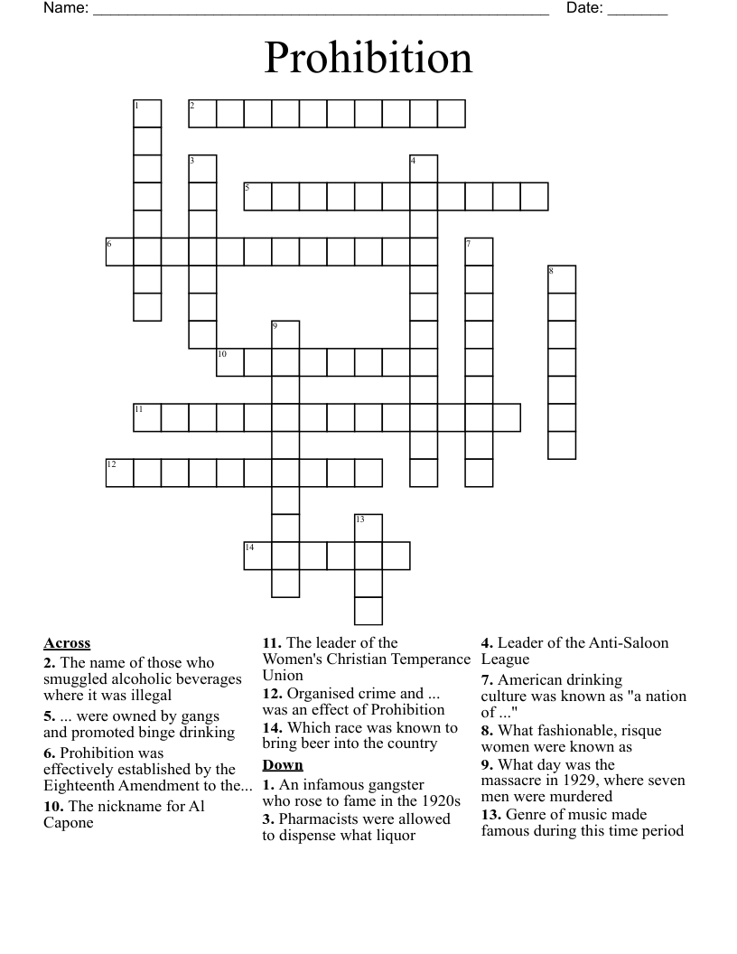 Prohibition Crossword WordMint