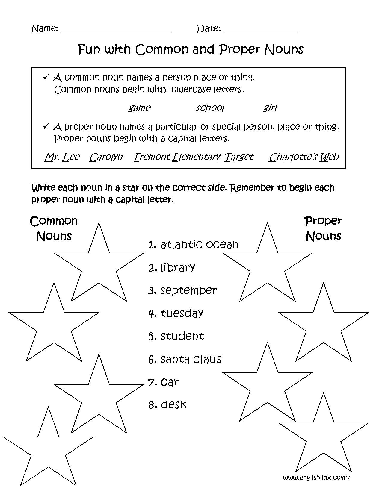 common and proper noun worksheets