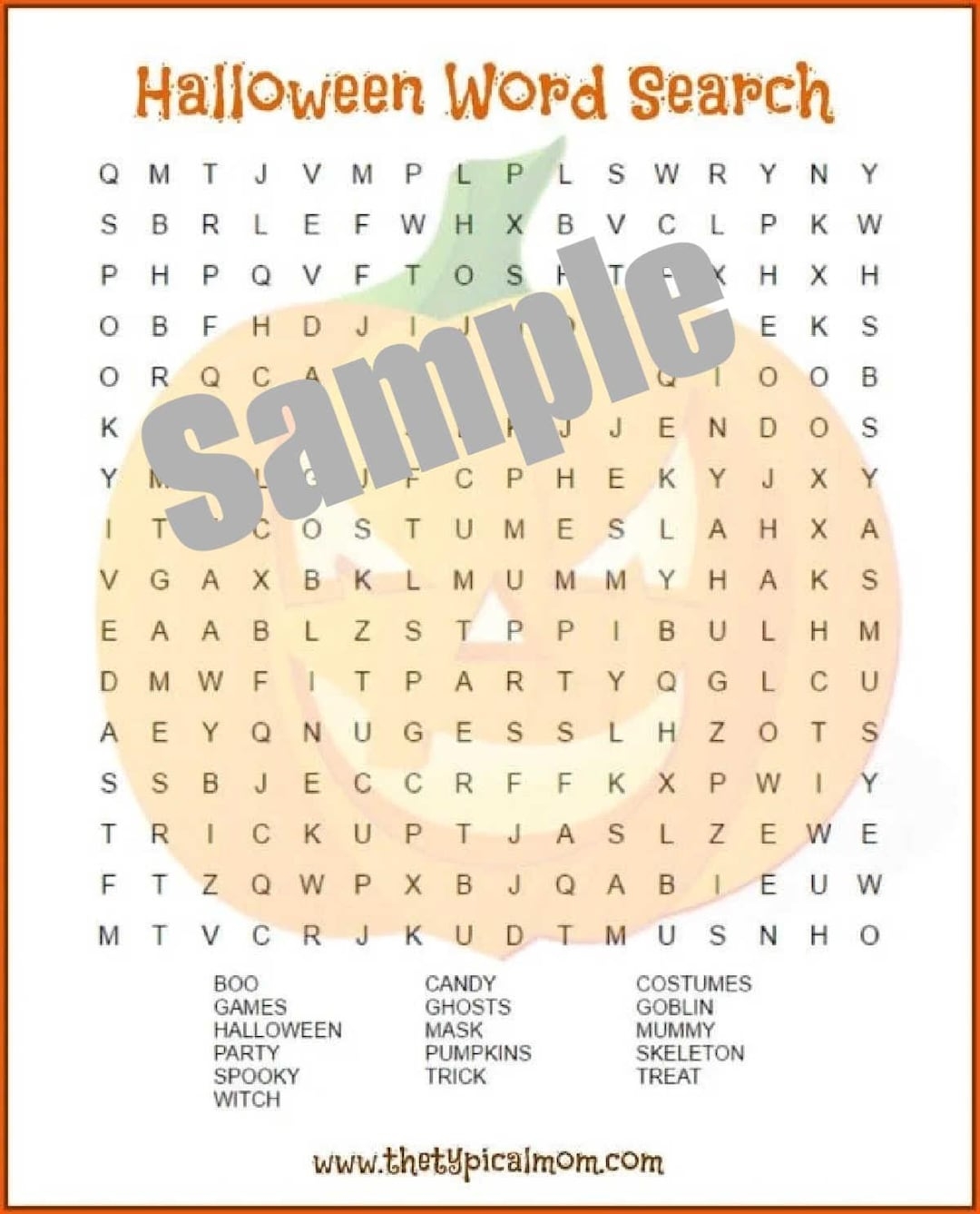Pumpkin Halloween Word Search Printable Etsy