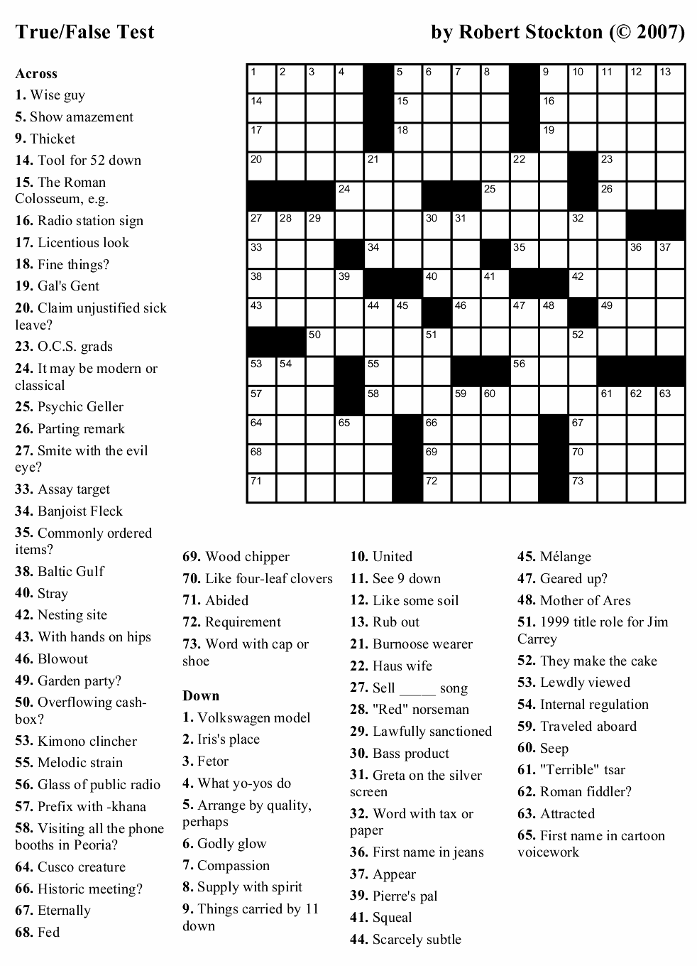 Puzzle 4 True False Test Beekeeper Crosswords