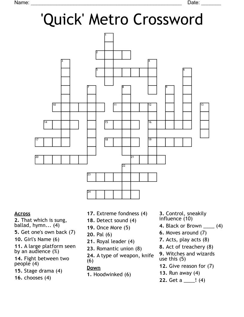 Quick Metro Crossword WordMint Quick Metro Crossword WordMint