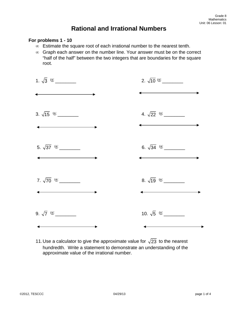 rational and irrational numbers worksheet