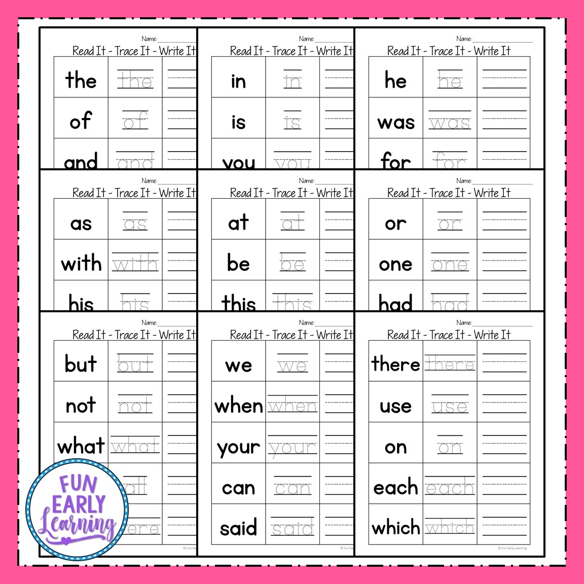 free sight word worksheets
