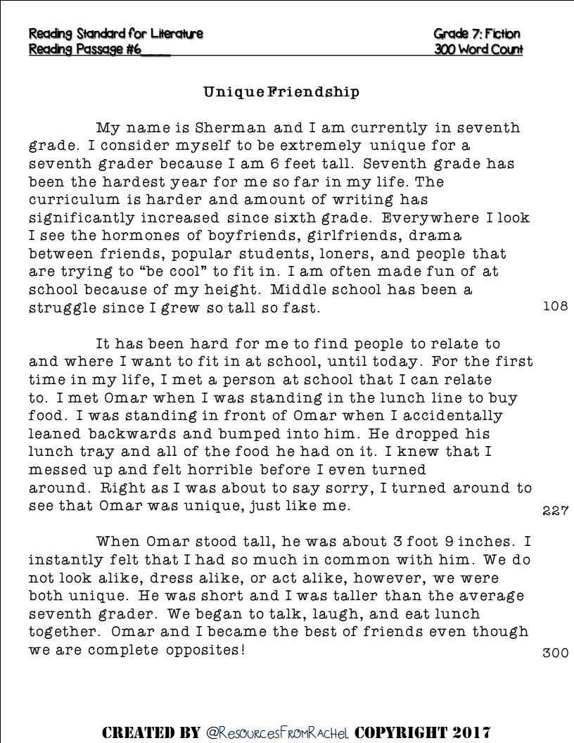 7th grade reading comprehension