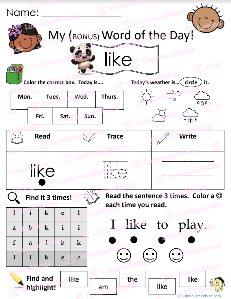 Reading Comprehension Worksheets My Word Of The Day Like Reading Comprehension Worksheets My Word Of The Day Like