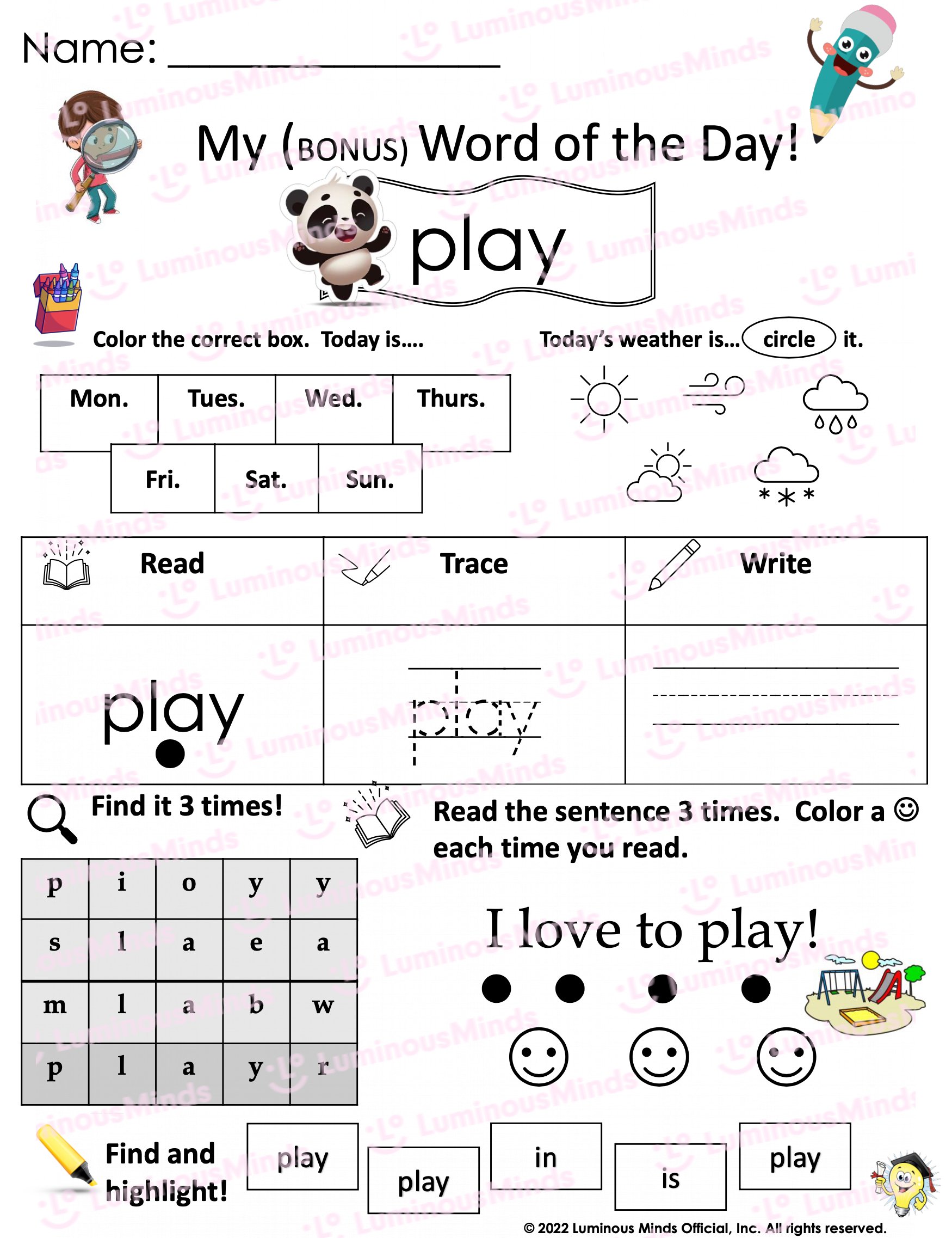 sight word play worksheet