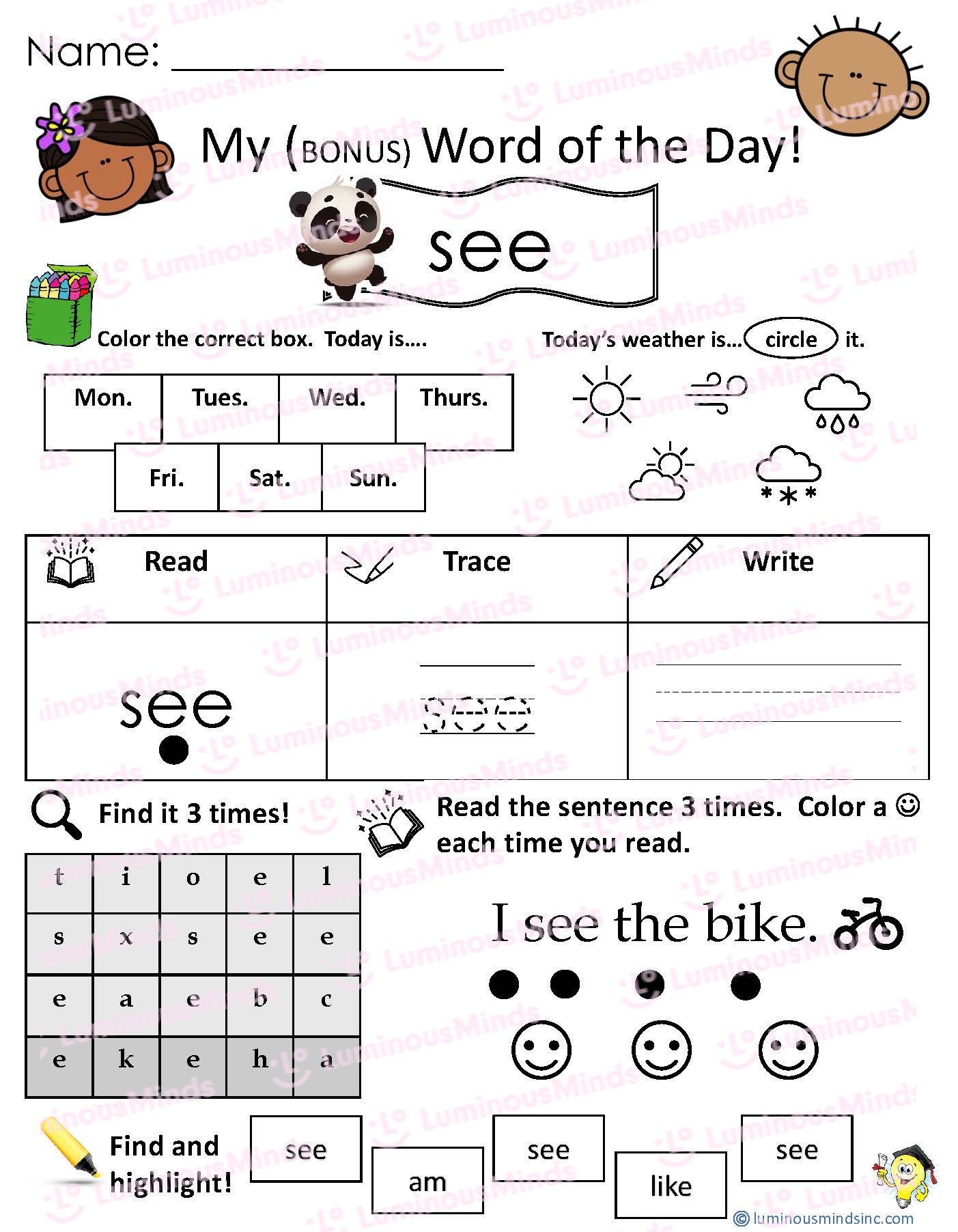 see sight word worksheet see sight word worksheet