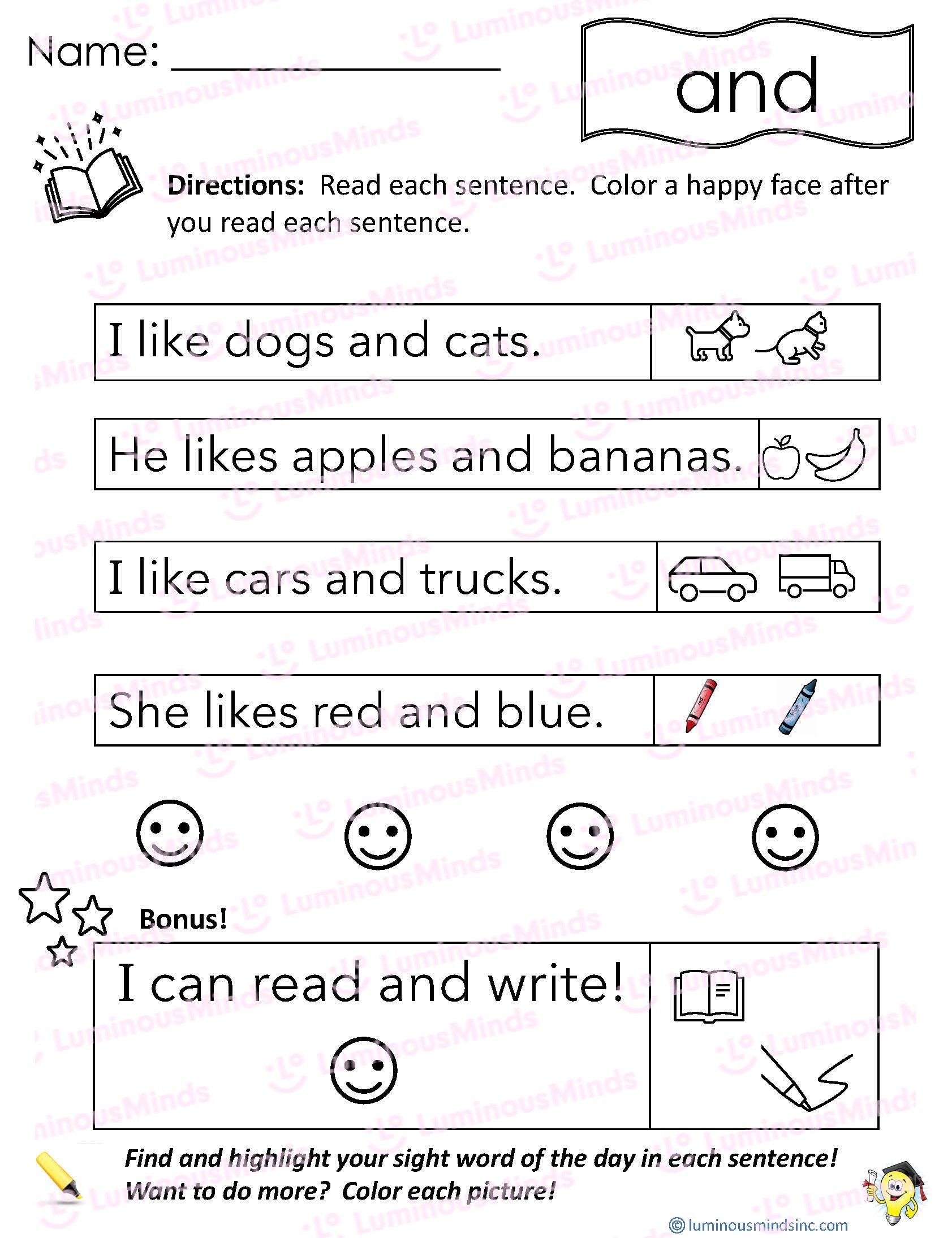 Reading Comprehension Worksheets Reading With Sight Word And