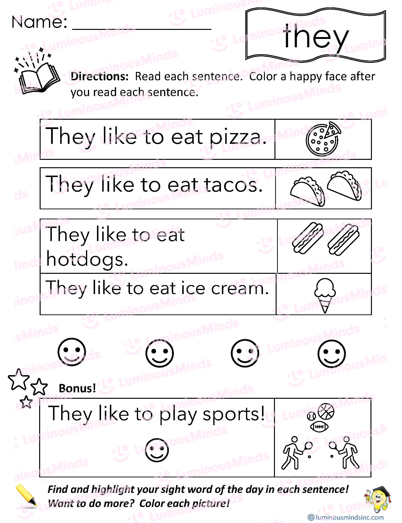 Reading Comprehension Worksheets Reading With Sight Word They Reading Comprehension Worksheets Reading With Sight Word They