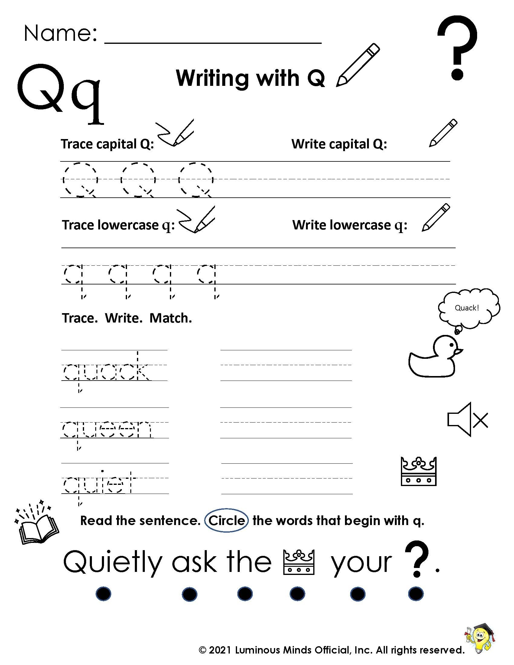 worksheets for the letter q