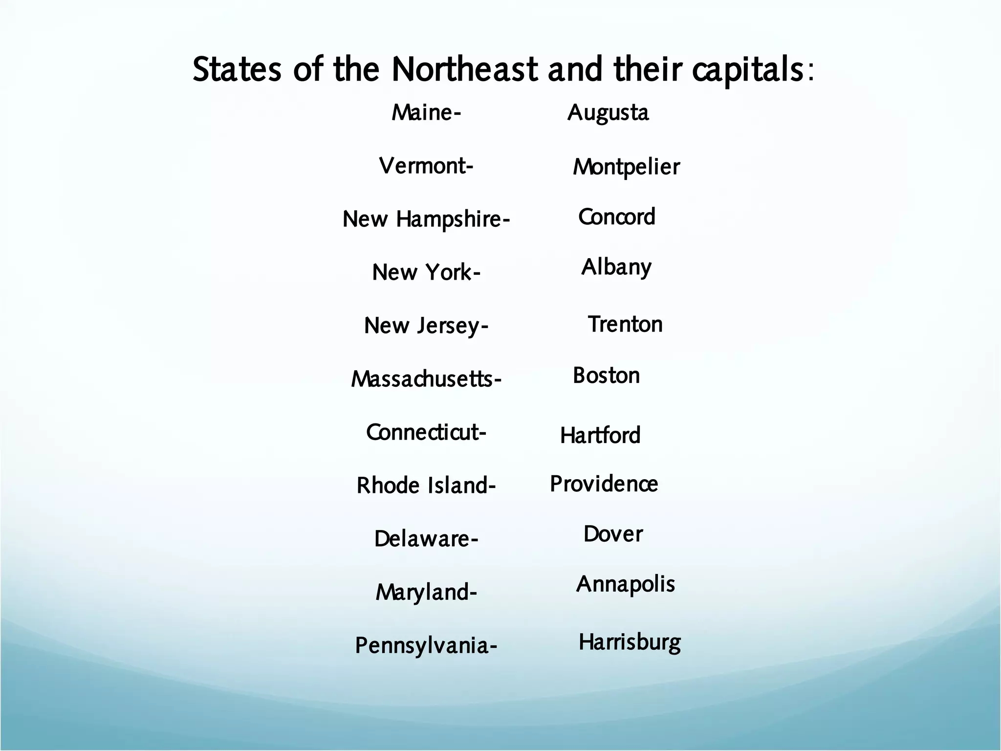 states and capitals of northeast