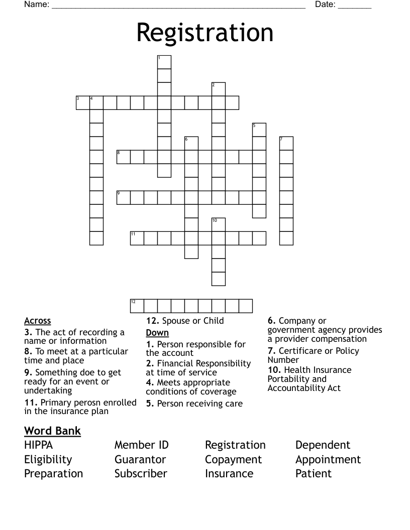 Registration Crossword WordMint Registration Crossword WordMint