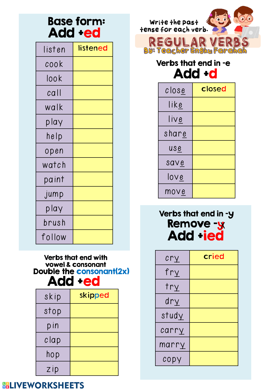 Regular Verb Past Tense Worksheet