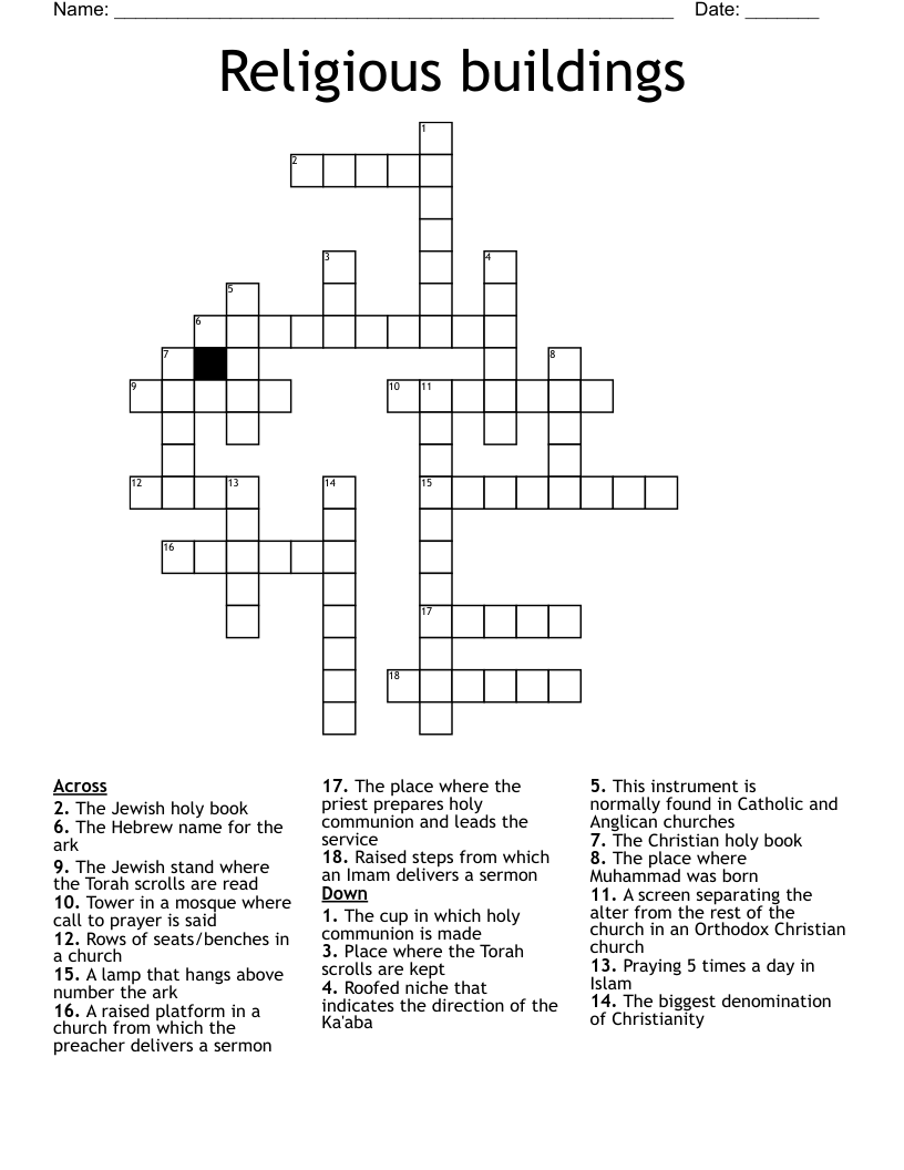 Religious Buildings Crossword WordMint