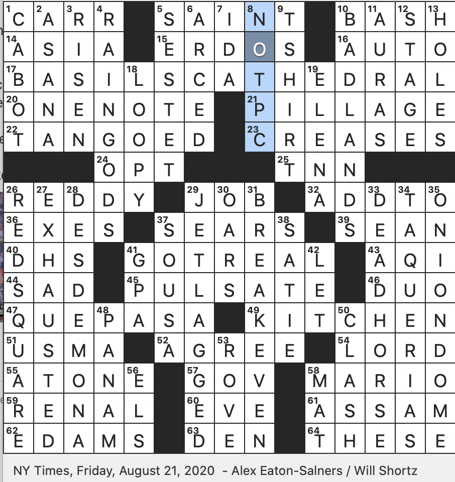 Rex Parker Does The NYT Crossword Puzzle Notable Voyager Of 1497 FRI 8 21 20 Landmark Consecrated In 1561 Imported European Wheels Suffering From Desynchronosis