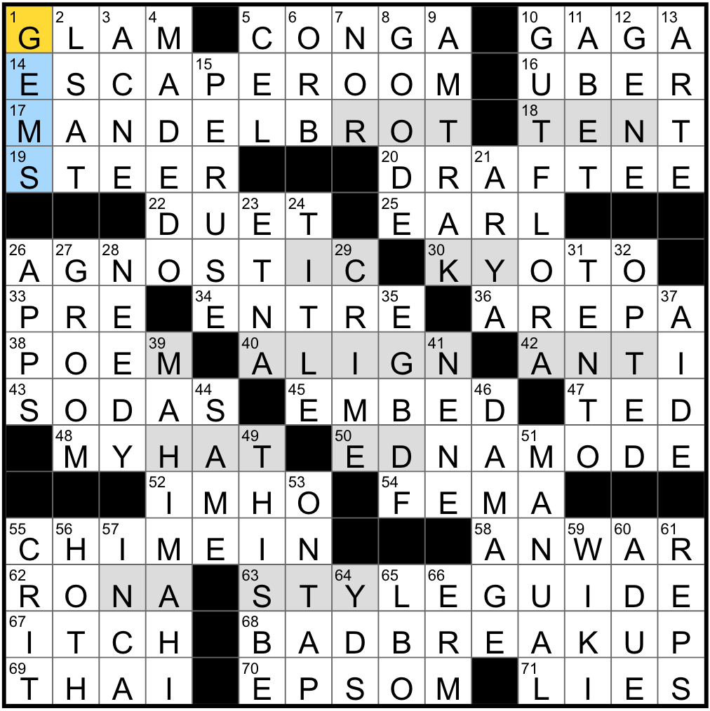 Rex Parker Does The NYT Crossword Puzzle Pyramus Beloved In Myth TUES 8 27 24 You re The One That I Want For One Hawaiian Goose Stark Daughter On Game Of Thrones 
