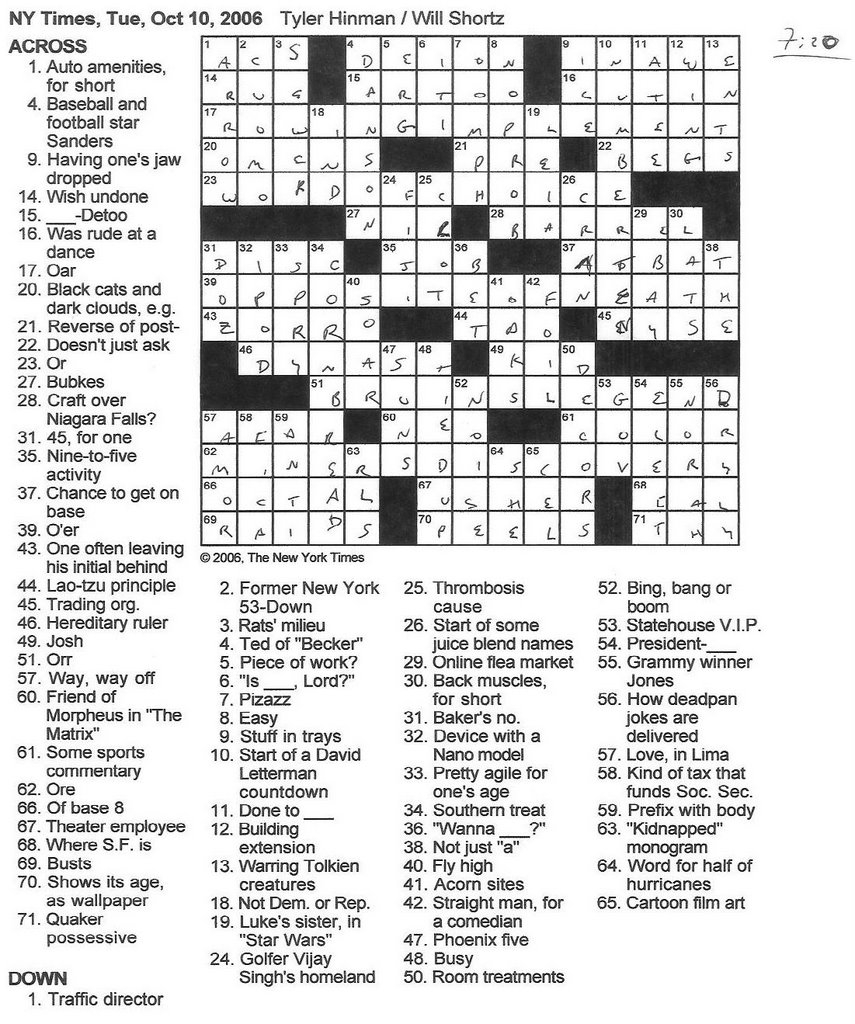 Rex Parker Does The NYT Crossword Puzzle TUESDAY Oct 10 2006 Tyler Hinman
