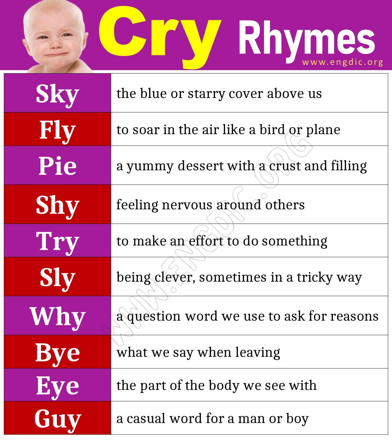 Rhyming Words For Crying Printable