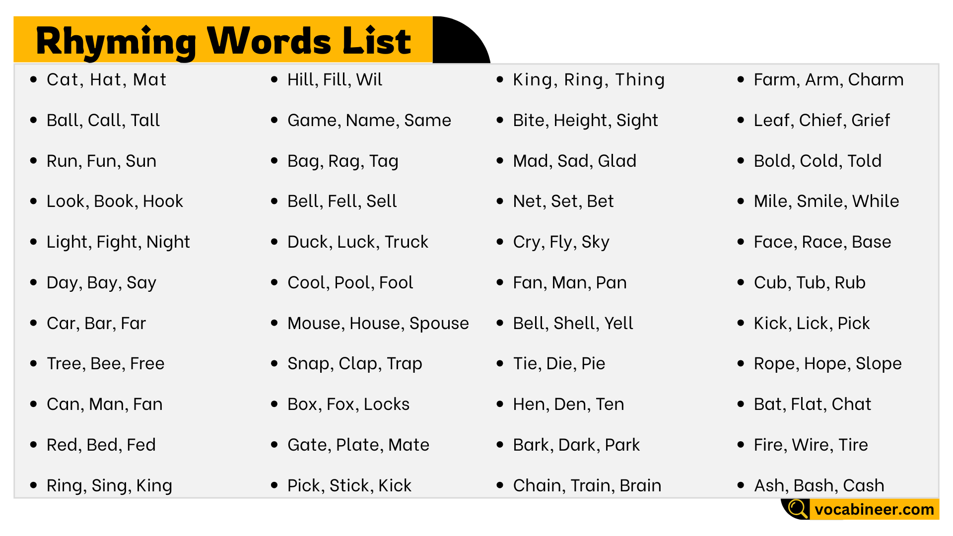 rhyming words for far