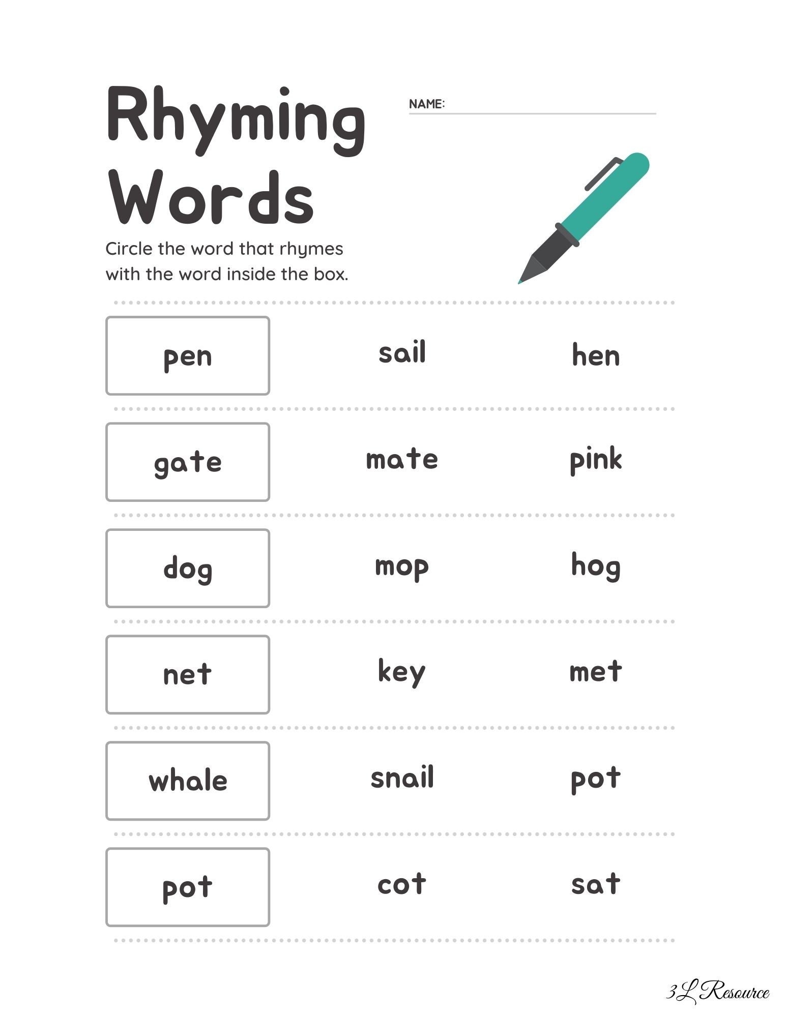 Rhyming Words Worksheets Kindergarten First Grade Etsy Rhyming Words Worksheets Kindergarten First Grade Etsy
