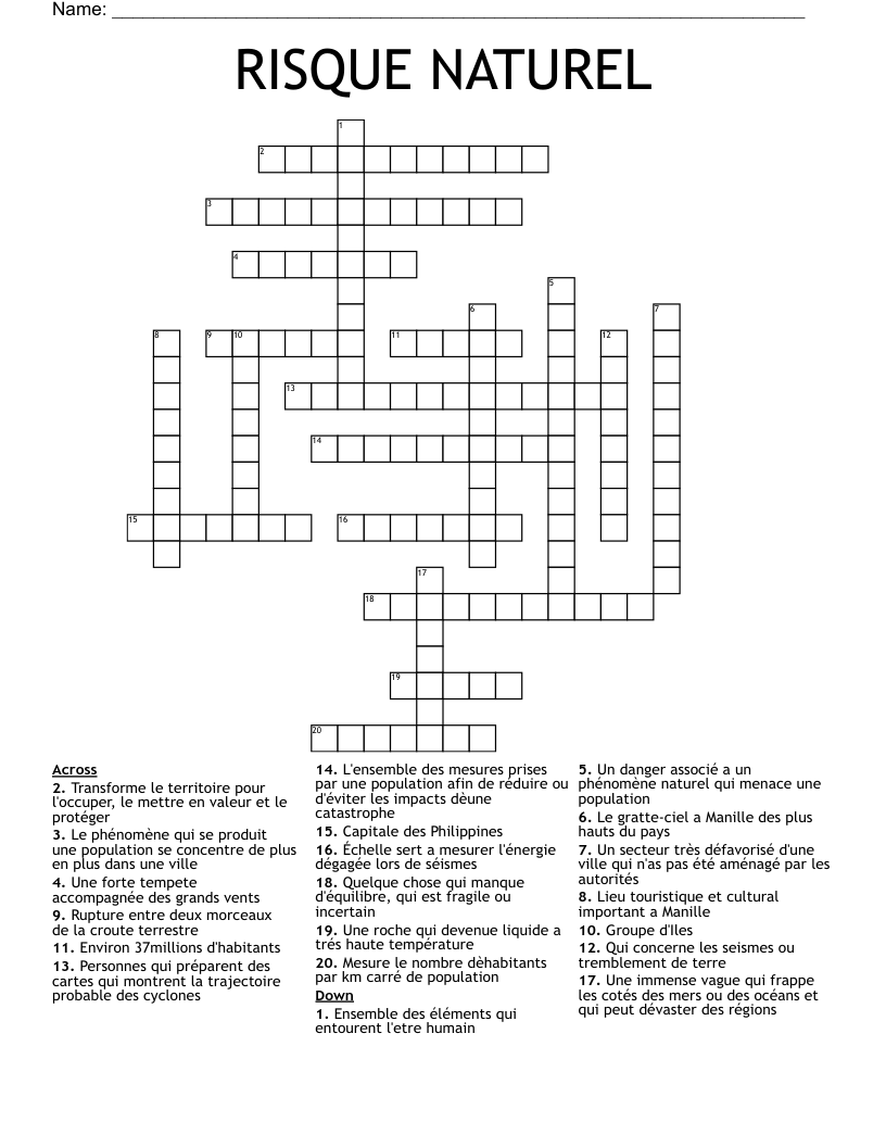 RISQUE NATUREL Crossword WordMint