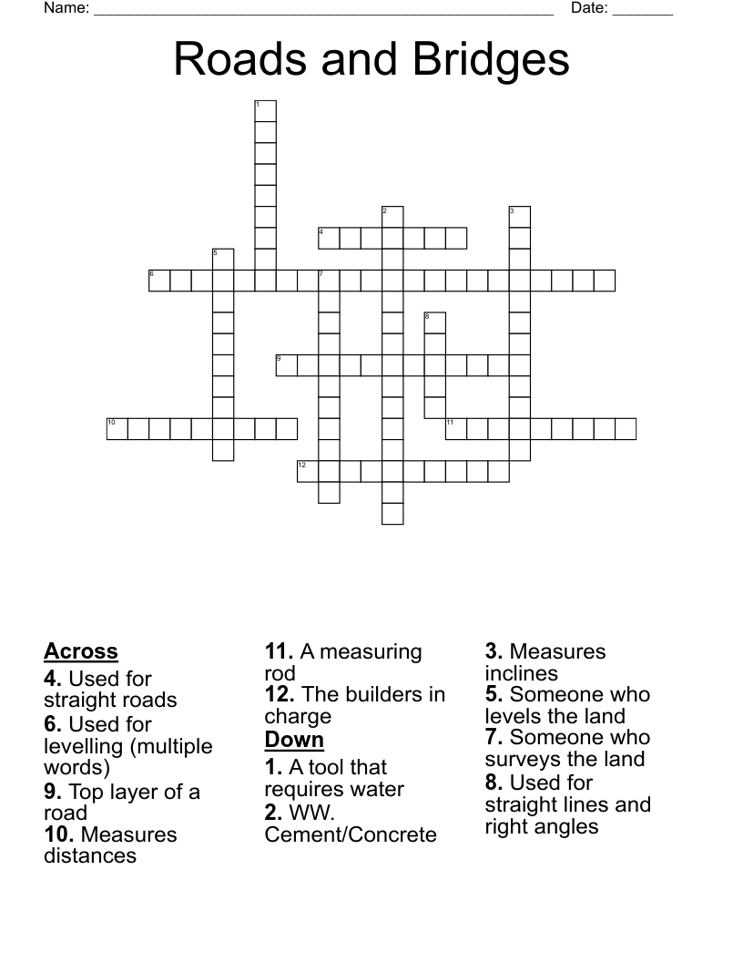 Roads And Bridges Crossword WordMint