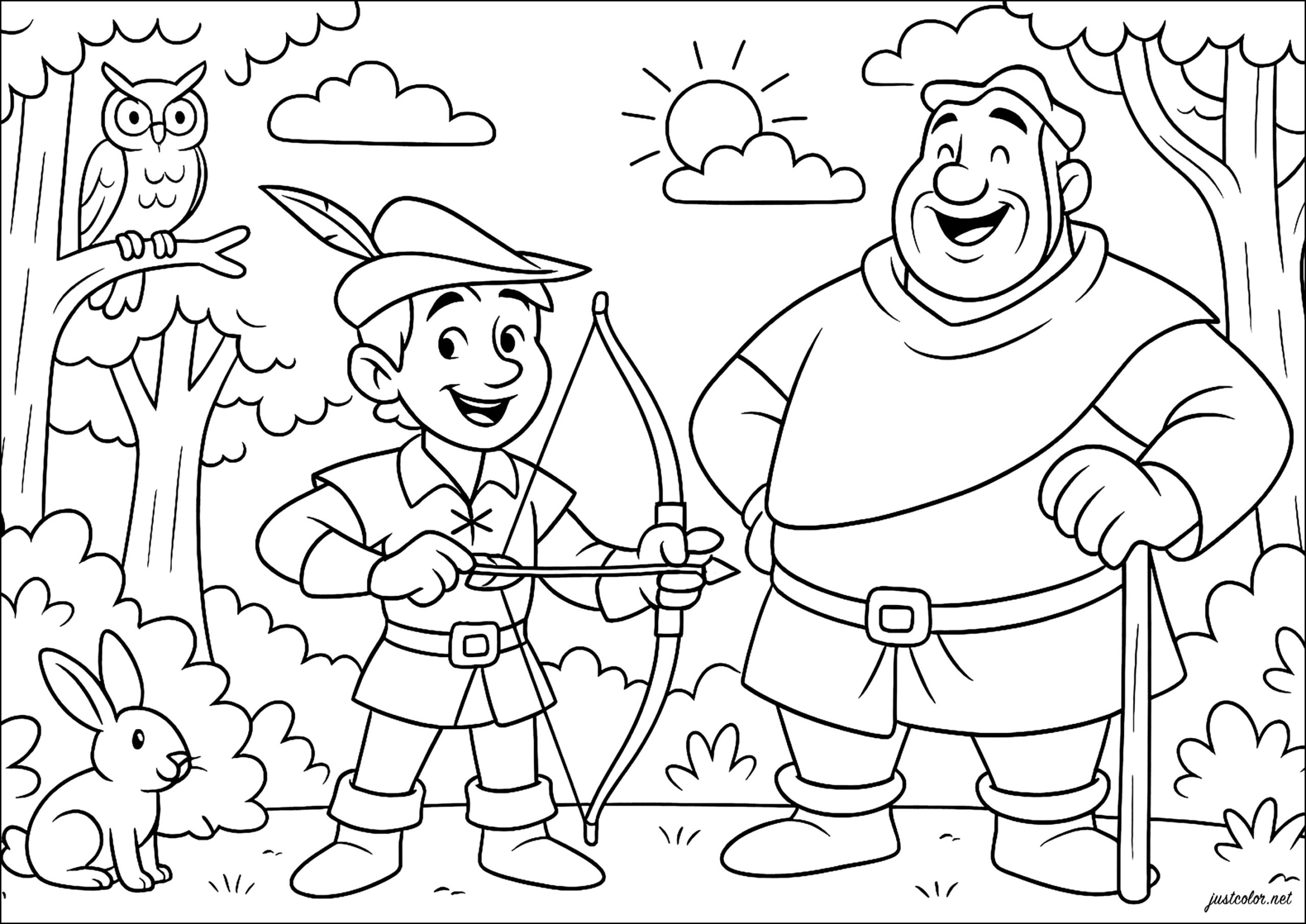 Robin Hood And Little John In The Forest Robin Hood Coloring Pages